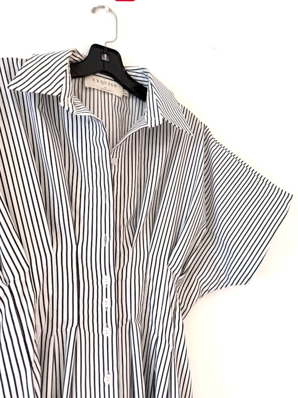 Anthropologie Tobie Black & White Striped Pleated Midi Shirt Dress, Size PS - Picture 5 of 5